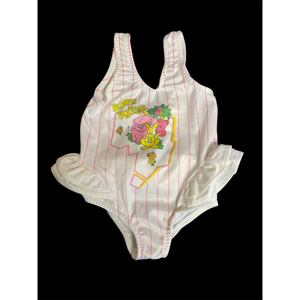 Vtg Healthtex Girls Down Under One Piece Swimsuit 18m